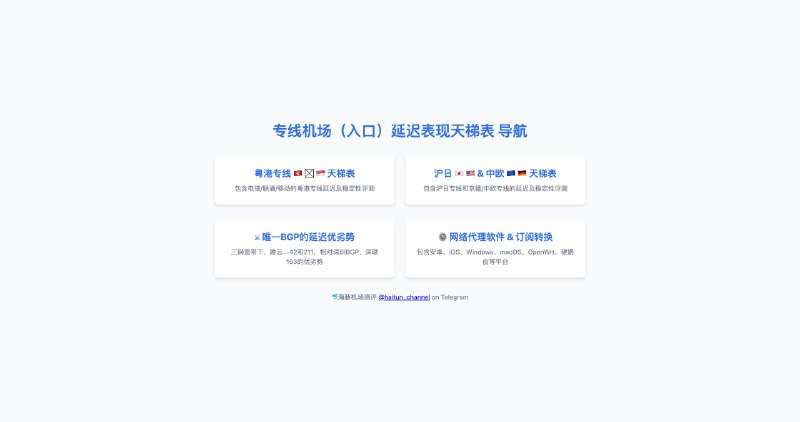 #官网🚀 海豚测速官网上线！专业机场测评，一站式解决你的选择难题！  各位朋友，我们的 海豚测速官网（www.haitunt.org） 终于上线了！🎉 作为一个专注于 机场测评 的平台，我们致力于为大家提供最真实、最客观的机场服务分析，帮助你找到 最快、最稳、最适合自己 的线路！  💡 网站主要内容(持续更新中)